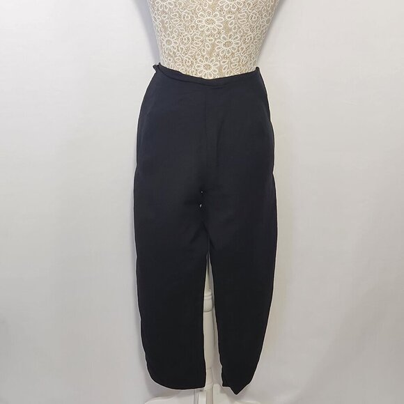 Larry Levine Women 8P Black Linen Blend Floral Beaded Crop Pant Side Zip Casual - Picture 6 of 16